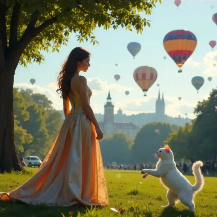 Sommertag im Park, Heißluftballons am Himmel